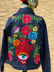 Flores Imortalizadas Dark Denim Jacket