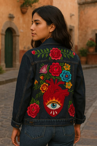 Flores Imortalizadas Dark Denim Jacket