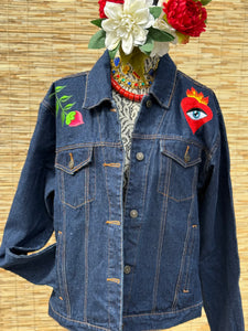 Flores Imortalizadas Dark Denim Jacket
