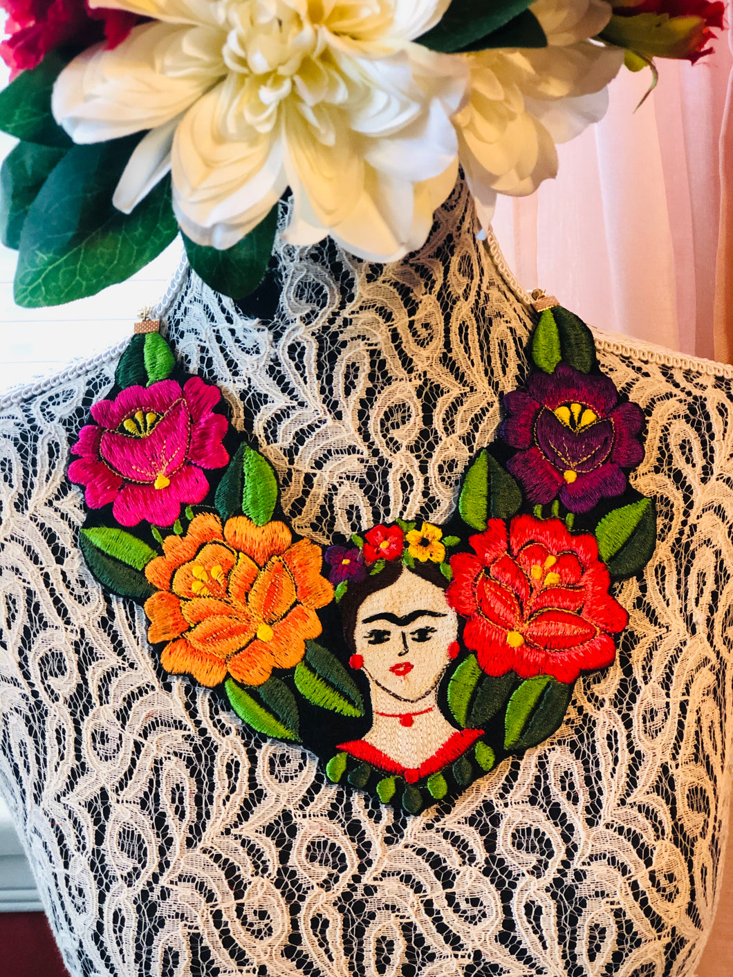 Frida Vintage Embroidered Floral Necklace