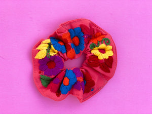 Flower Embroidered Scrunchies Set of (3)