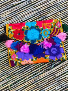 Floral Embroidered Tassel Crossbody-Clutch